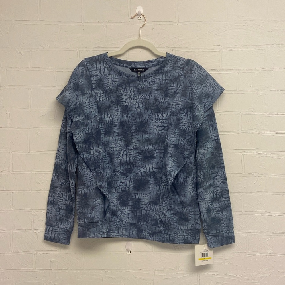 Ellen Tracey blue tie dye ruffle crew neck sweatshirt